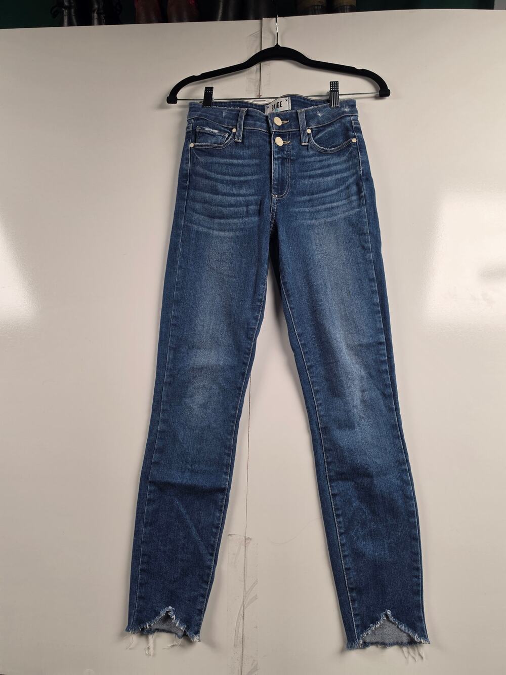 PAIGE Hoxton Ankle Jeans 25 High Rise Blue Denim Raw Step Hem Skinny 0063